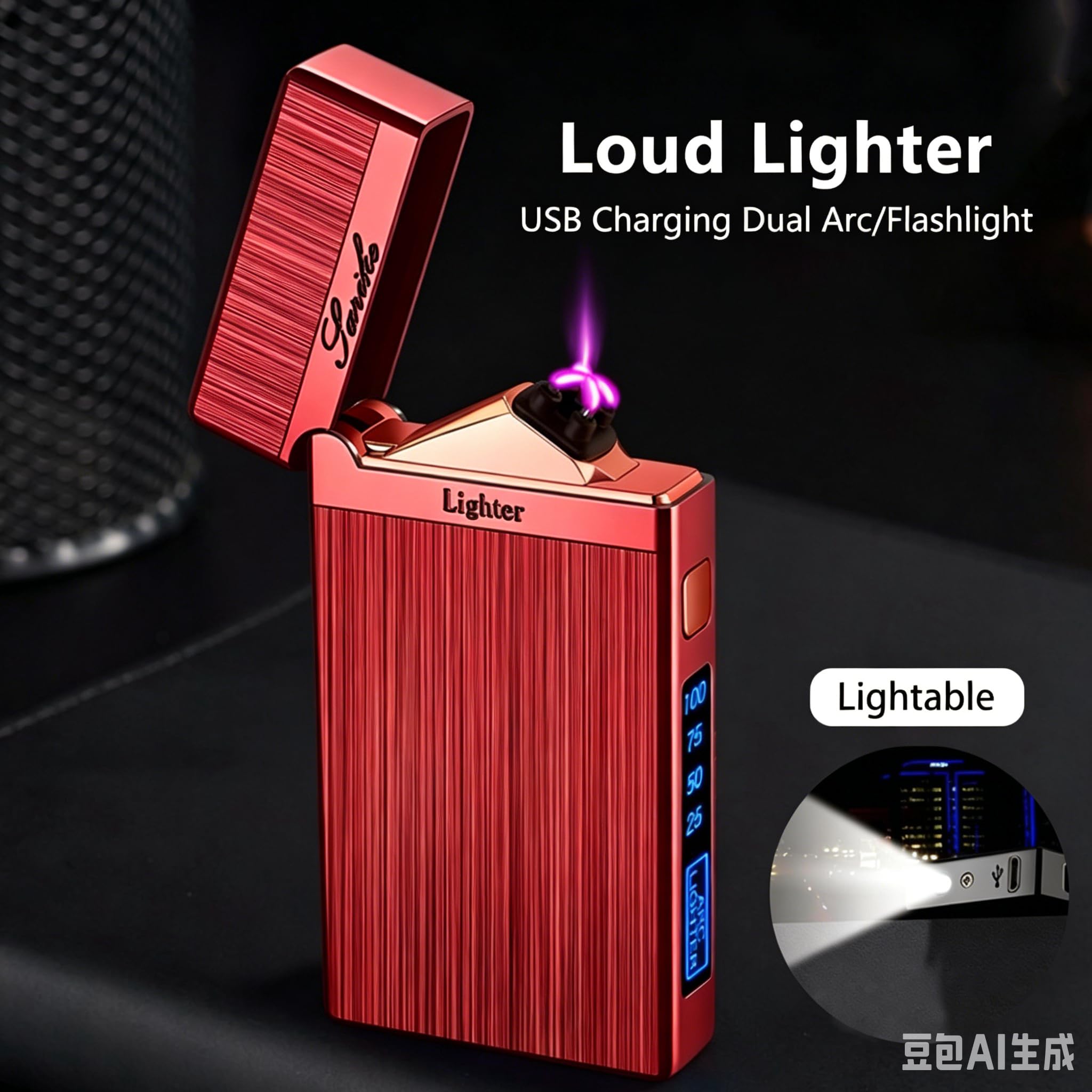 SKRFIRE Elektrisches Feuerzeug Plasma Lichtbogen Feuerzeuge Winddicht Flamme Feuerzeug Wiederaufladbare USB Feuerzeuge mit Batterieanzeige (Timeless Red) 3