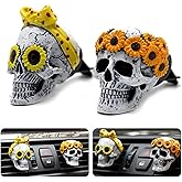 Sugar Skull Decor for Women Sunflower Air Fresheners Car Accessories Interior Aesthetic Dashboard Decorations Truck Stuff for Girls Cute Auto Charm Vent Clips Halloween Decors Christmas Gifts for Mom