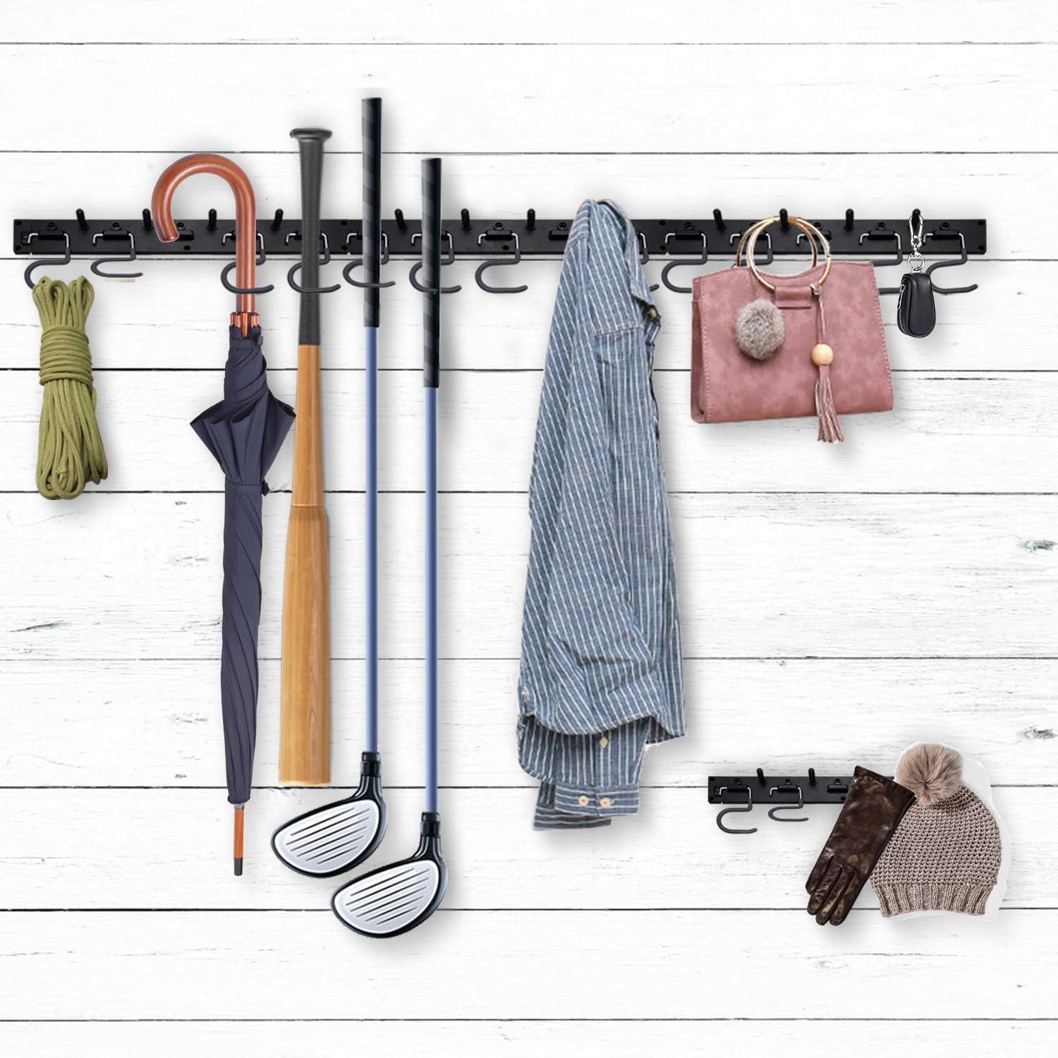 NZACE Adjustable Storage System 48 Inch, Wall Holders for Tools, Wall Mount Tool Organizer, Garage Organizer, Garden Tool Organizer, Garage Storage, Heavy Duty Tools Hanger with 3 Rails 12 Hooks - - 