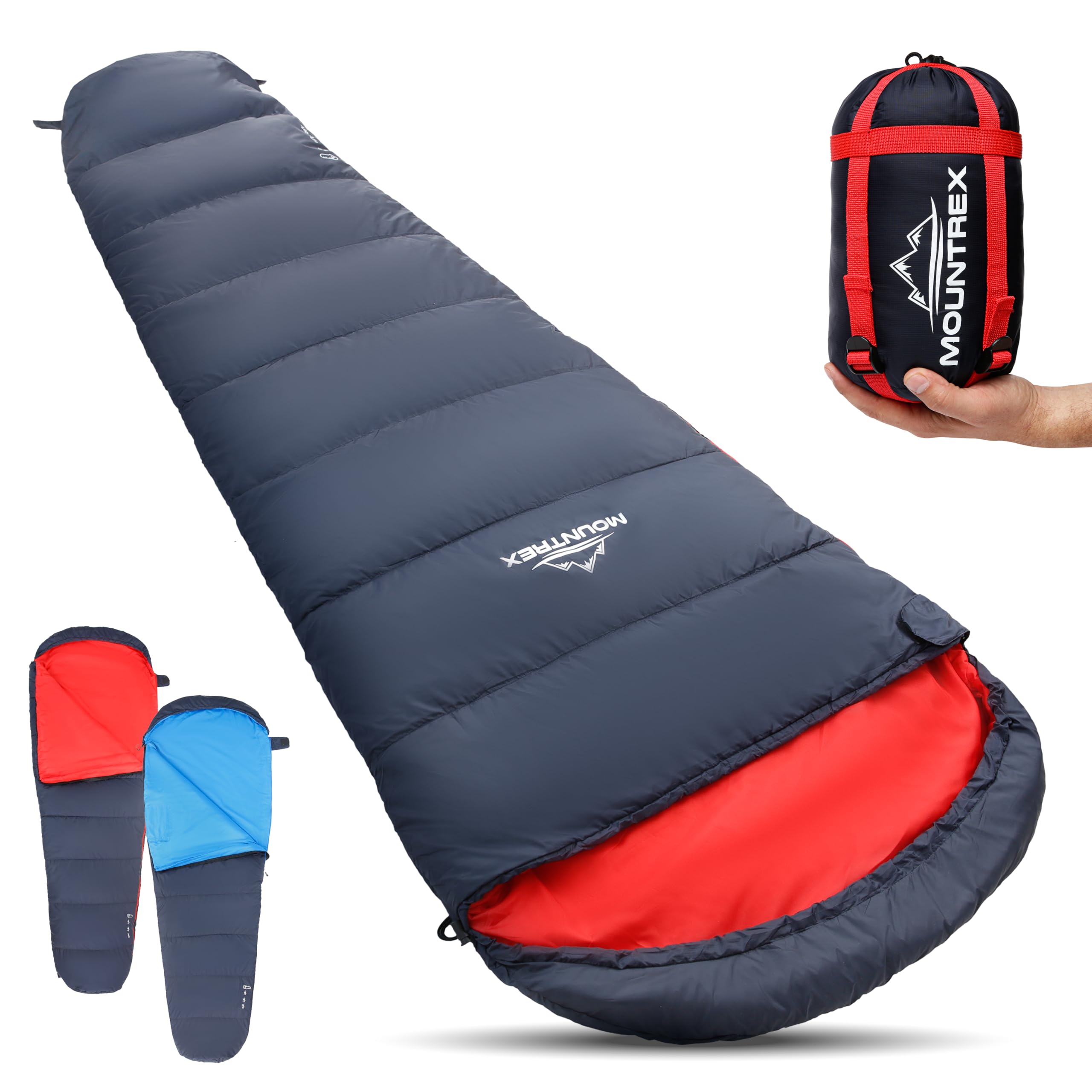 MOUNTREX® sleeping bag – Ultra Light (720g) with Small Pack Size - Outdoor Summer Sleeping Bag - Mummy Shape (205x75cm) - Compact, Warm, Lightweight - for Camping, Travel, Backpacking or Festivals