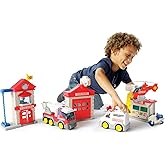 Fat Brain Toys Fire Station Playset - Rescue Vehicles &amp; Buildings for Preschoolers