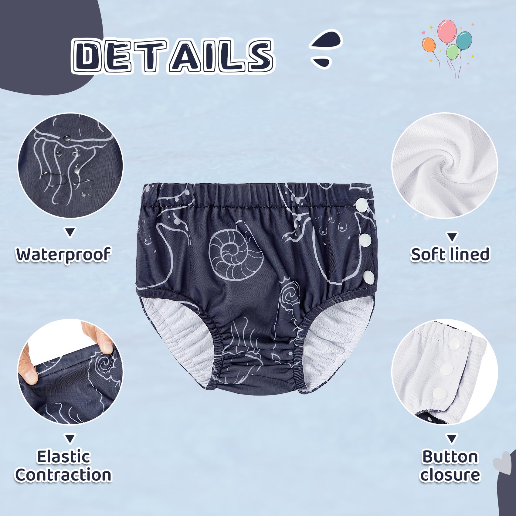 Durio 2PCS Reusable Swim Diapers - Toddler Baby Swim Diaper Soft and Waterproof for Swimming Lessons Boys and Girls