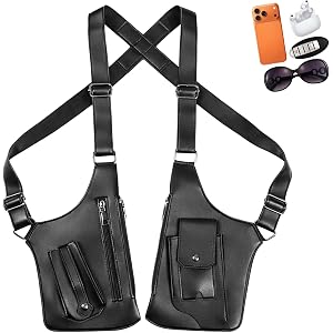 Double Shoulder Armpit Bag for Men, Double Shoulder Straps Holster Wallet Fashion Adjustable Leather Shoulder Underarm Mens P