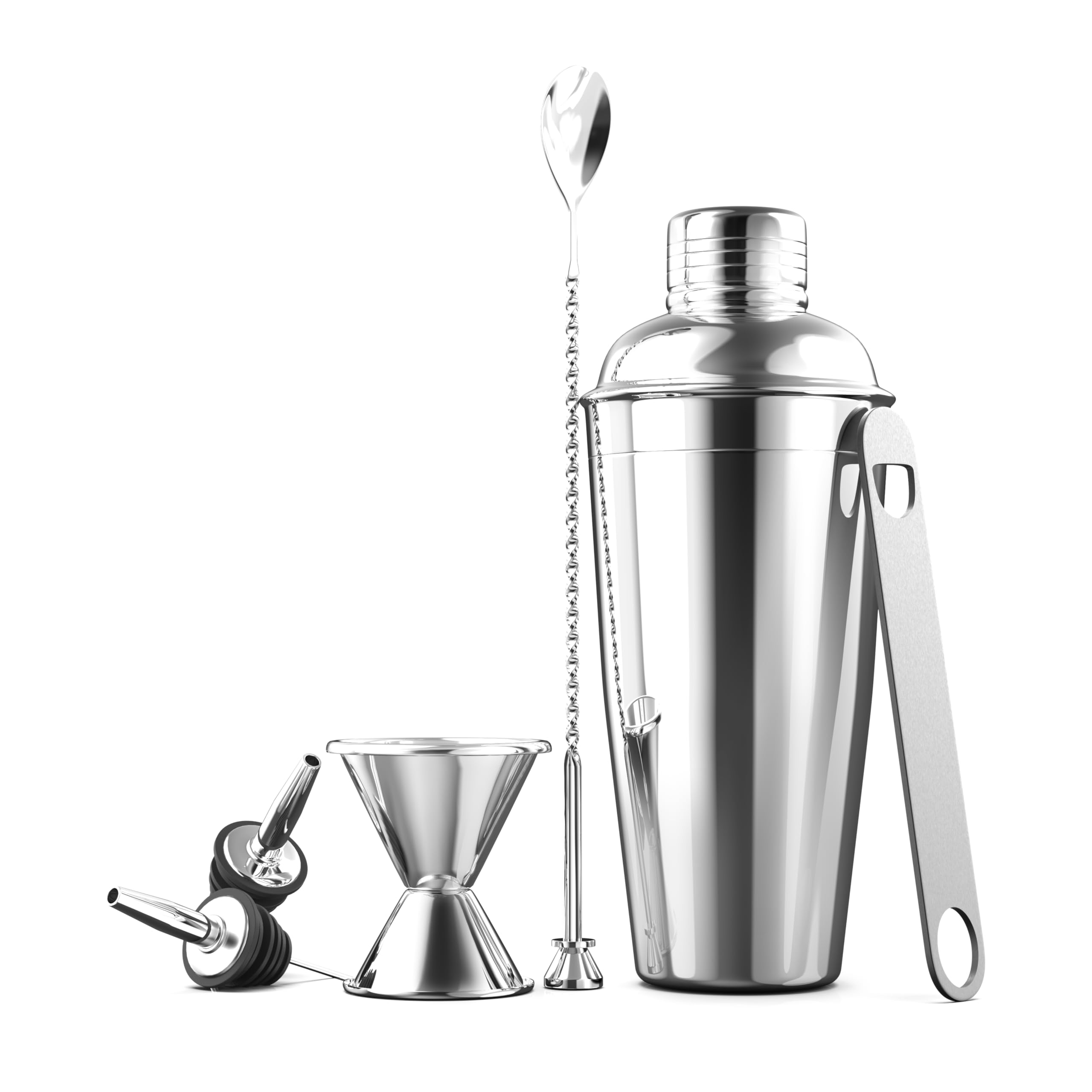 FineDine 7-Piece Stainless Steel Cocktail Shaker Set - 26 oz Shaker & Strainer - Bartender Kit - Cocktail Gift Set