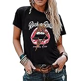 Rock N Roll Shirt Women Vintage Rock Music Graphic Shirt Country Music Tee Funny Letter Printed Casual Short Sleeve Tops