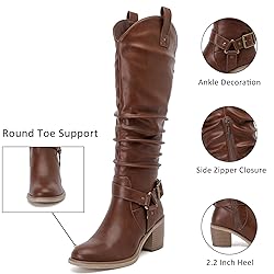 Ruiee Women's Heeled Knee High Boots, Chunky Block