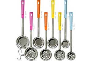JOYSERVE Portion Control Serving Spoons - (8 Piece Set) Restaurant Measuring Serving Ladle Utensils for Weight Loss, Bariatric Gastric Sleeve, Includes 2, 4, 6, 8 oz Solid & Perforated Scoops, 14-1/4" Long