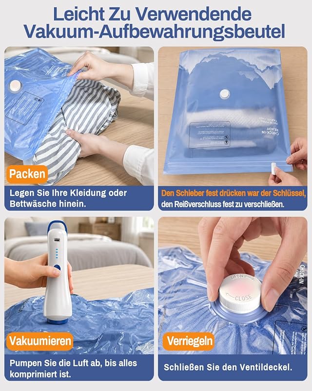 Vakuumbeutel für Kleidung mit Elektrischer Pumpe,16 Stück (3 * 74x54cm, 5 * 64x47cm, 8 * 54x40cm), Wiederverwendbare Vakuumierbeutel Kleidung Geeignet für Reisen, Tägliche Aufbewahrung