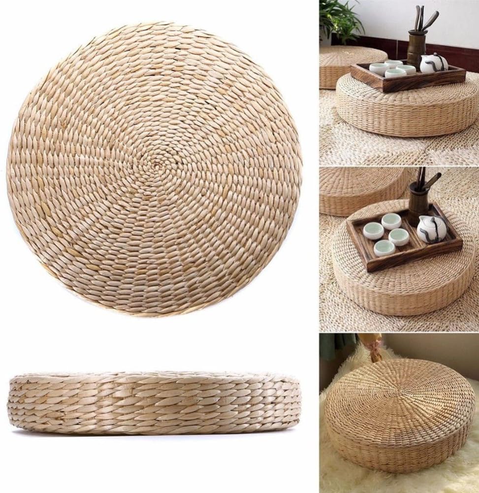 Japanese Tatami Floor Pillow,Natural Seat Pad,Woven Straw Cushion Round