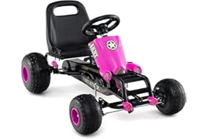 Costzon Kids Pedal Go Kart, 4-Wheel Ride On Toy with Adjustable Seat, Gear Shifter, Handbrake, Steering Wheel & Non-Slip Big 