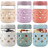 Overnight Oats Jar with Silicone Sleeves,6-Pack 16OZ Glass Jar,Airtight BPA-Free Overnight Oats Containers with Lids, Mason j