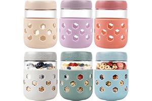 Overnight Oats Jar with Silicone Sleeves,6-Pack 16OZ Glass Jar,Airtight BPA-Free Overnight Oats Containers with Lids, Mason j