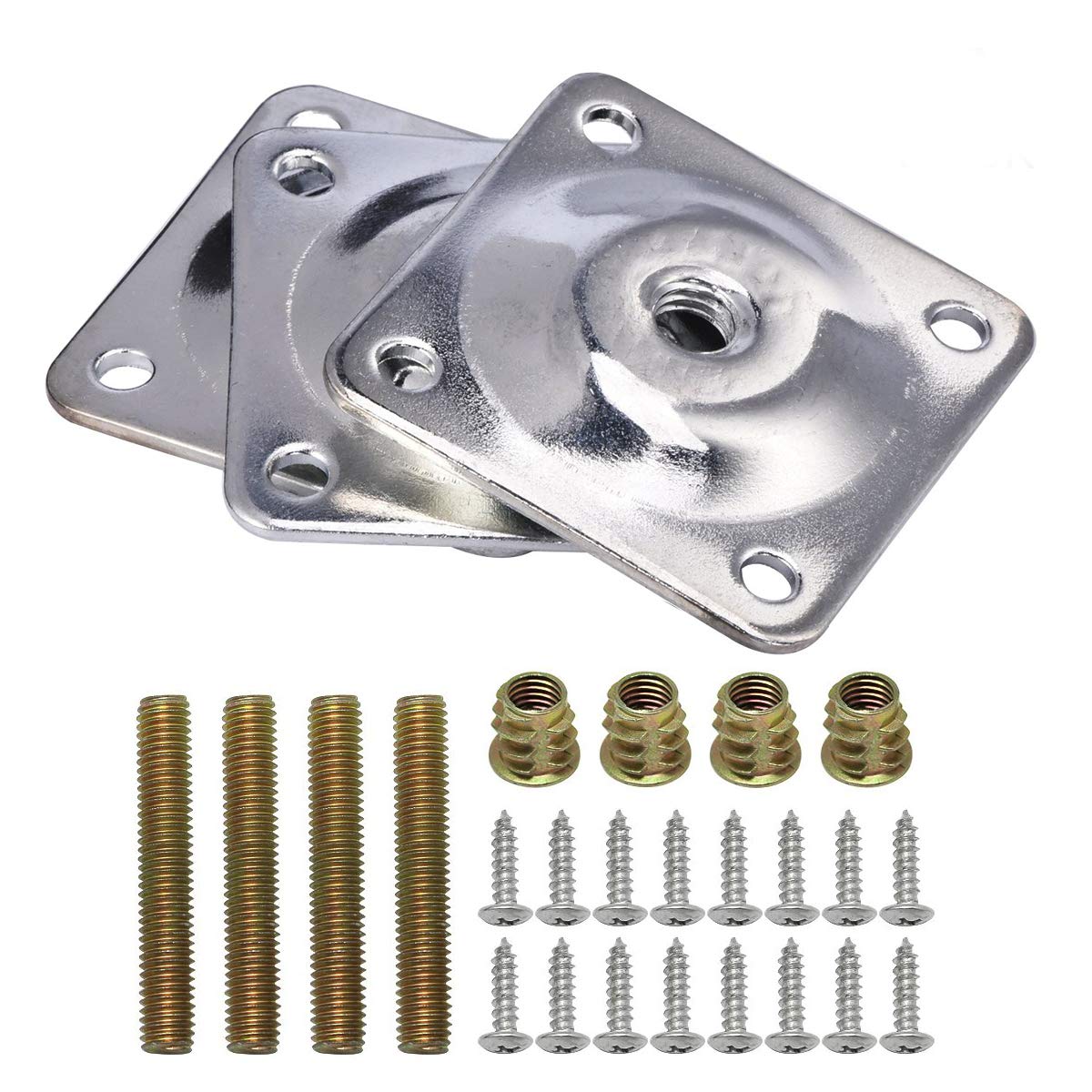 La Vane Furniture Leg Mounting Plates & M8 Hanger Bolts Kit, Heavy Duty Steel Sofa Couch Chair Repair Bracket for Secure Leg Attachment, Set of 4