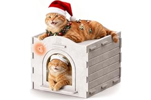 Apasiri Indoor Cat Houses for Indoor Cats, Warm Insulated Covered Cat Cave for Indoor Cats House, Strong Scratch-Resistant Capacity, Sturdy Fiber, Compatible with Heating Pads, Cat