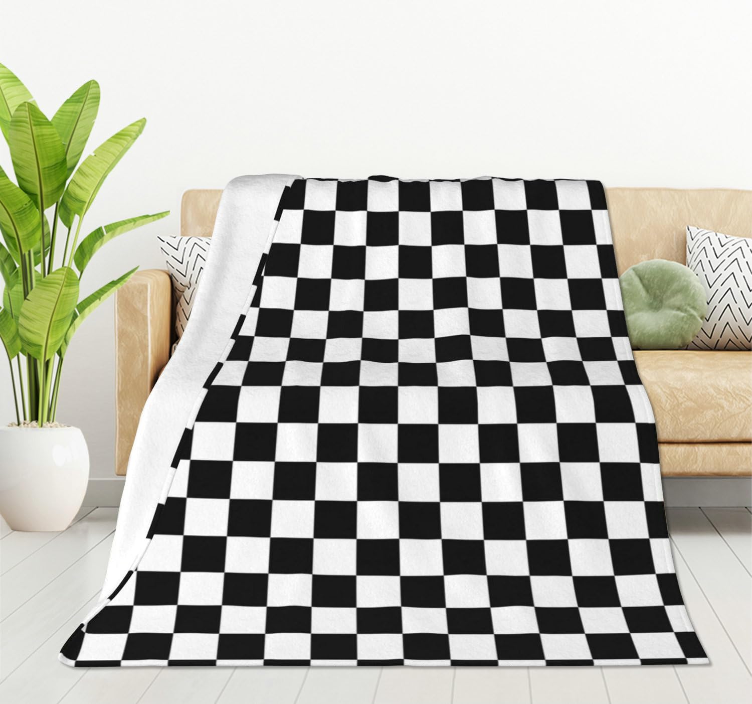 HGOD DESIGNS Checkerboard Blanket Geometric Checkered Plaid Pattern Black and White Throw Blanket Decor Cozy Warm for Home Bedroom Sofa Office 100x130cm