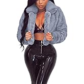 RAMOUG Womens Winter Outerwear Faux Fur Long Sleeve Crop Jacket Shaggy Coat Open Front Cardigans