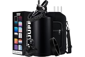 DIGJUPER 128OZ Insulated Water-Bottles with Strap - 1 Gallon Large Water Jug with Straw & Spout Lid, Stainless Steel Water Bottle Leak Proof, Cold-48h Hot-24h Metal Water Flask w/ Paracord Handle, Carrier Bag
