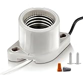 E26 Ceramic Surface Mount Socket with Flange Mount Base,5.9Inch Wire | High Temp Resistant Porcelain Light Bulb Holder,Pre-Wired Heat Resistant Fixture for Reptile Terrarium, Brooder &amp; DIY Lamps