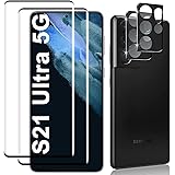 [2+2 Pack] Galaxy S21 Ultra Screen Protector, HD Clear Tempered Glass, Ultrasonic Fingerprint Support, 3D Curved, Scratch Res