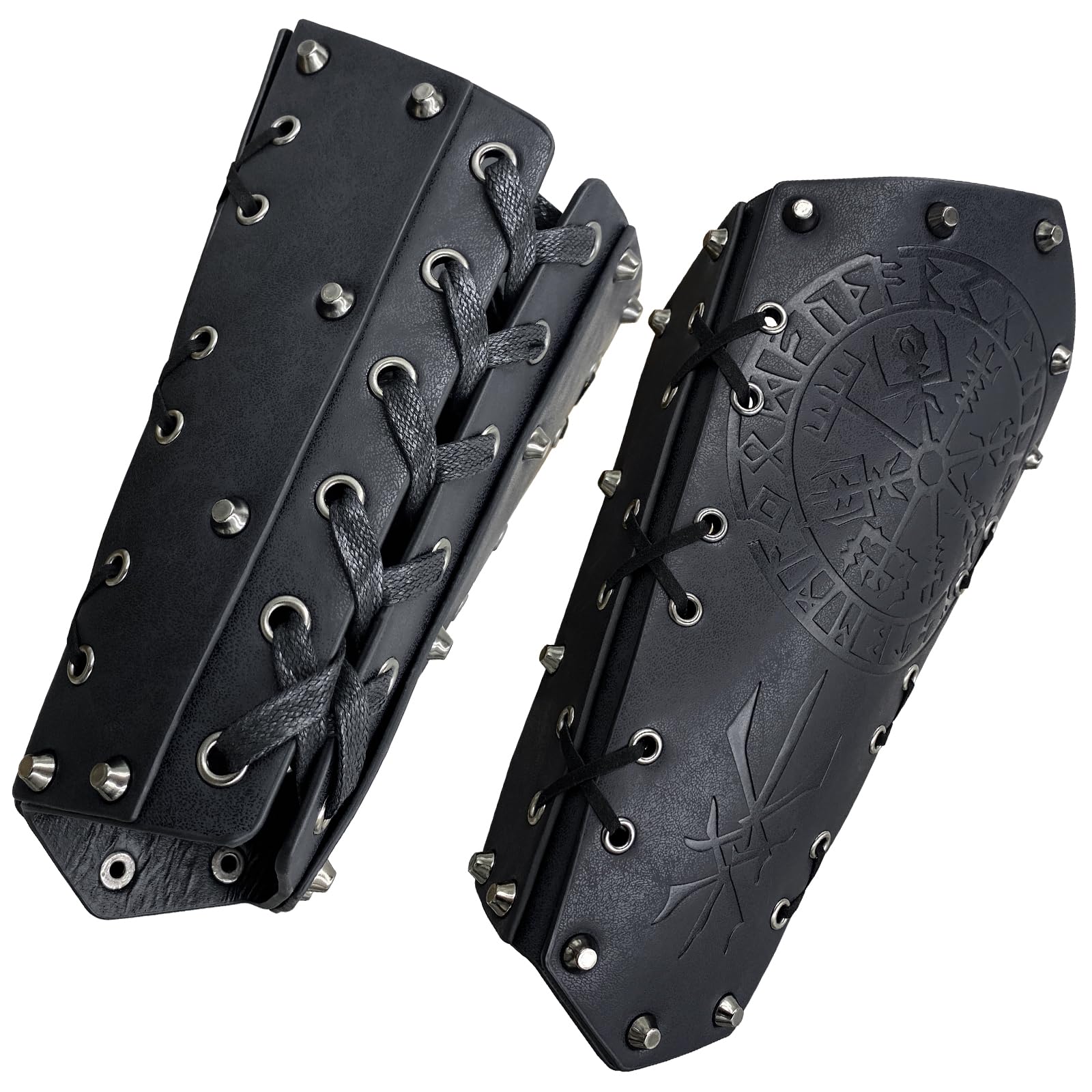 HiiFeuer Medieval Embossed Arm Bracers, Retro Faux Leather Knight Arm Gauntlets, Vintage Arm Guards(Black C)