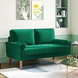 Vesgantti Small 2 Seater Sofa Green Velvet with Wood Legs view 3