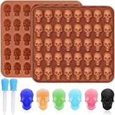 2 Pcs Halloween Skull Molds, Halloween Silicone Molds, 3D Chocolate Silicone Mold for DIY Gummies Jello Ice Cube Jelly Chocolate Candy Cakes Decorations (Skull)