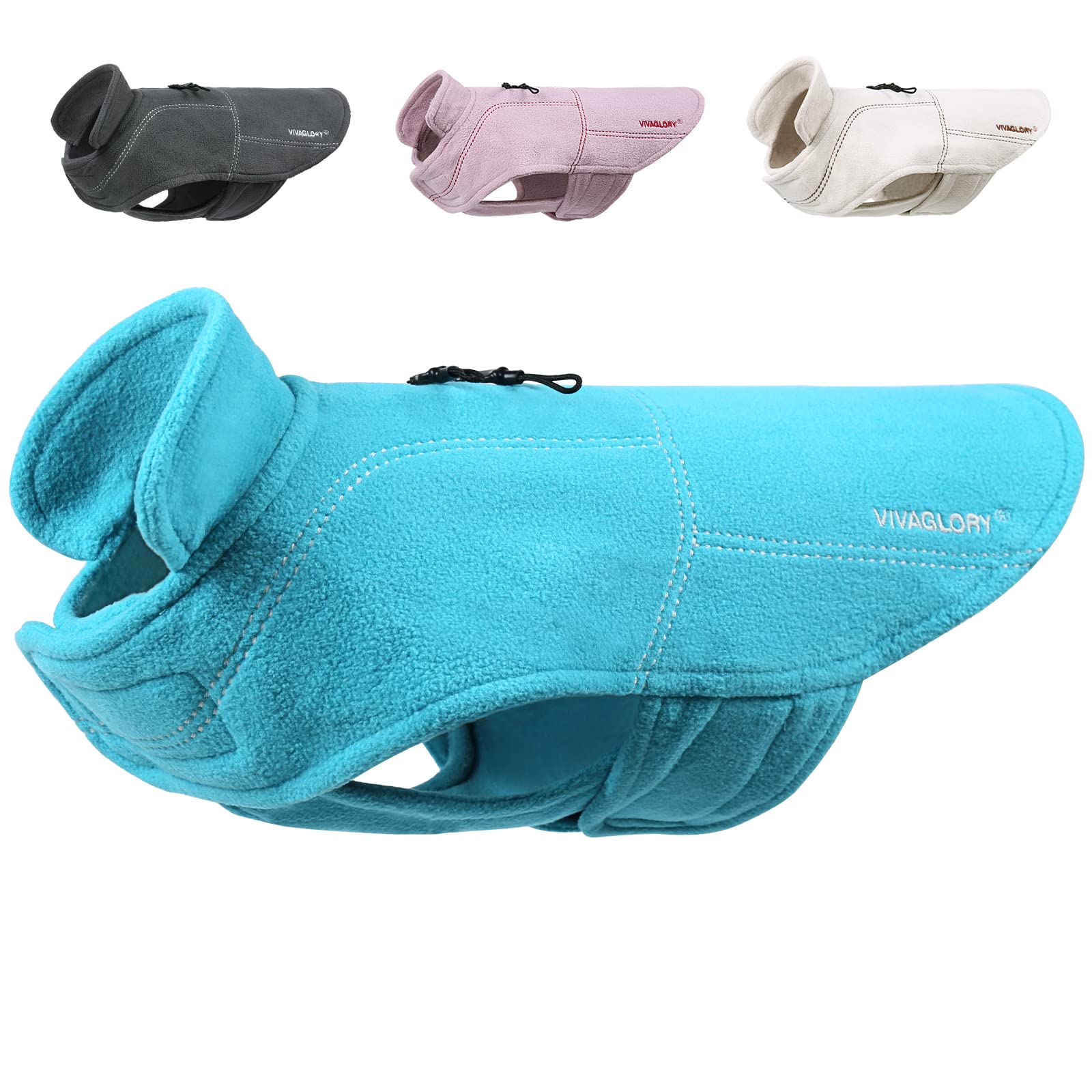 VIVAGLORY Softpad Dog Fleece Jumper, Dog Fleece for Fall & Spring, Coat with Harness Hole, Reflective Light Weight Soft Easy On Adjustable, XXS, Turquoise