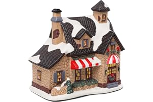 Wonder Solar Gingerbread Christmas Lighted Village Houses Decorations 6.7", Christmas Village Sets with Bulb Ceramic Holiday Home Decor