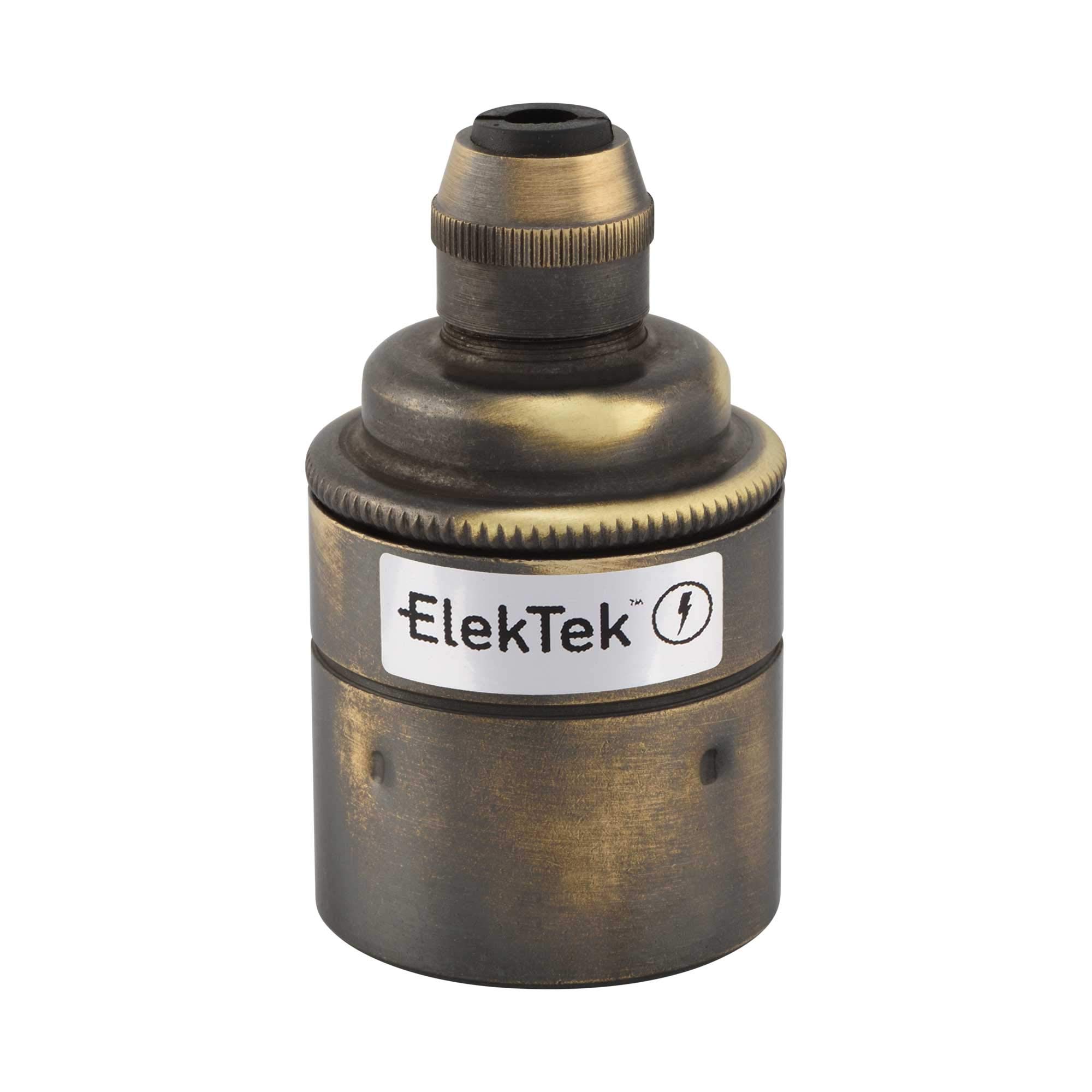 ElekTek ES E27 Cord Grip Pendant Lamp Bulb Holder With Plain Skirt Ideal for Vintage Filament Bulbs Brushed Antique