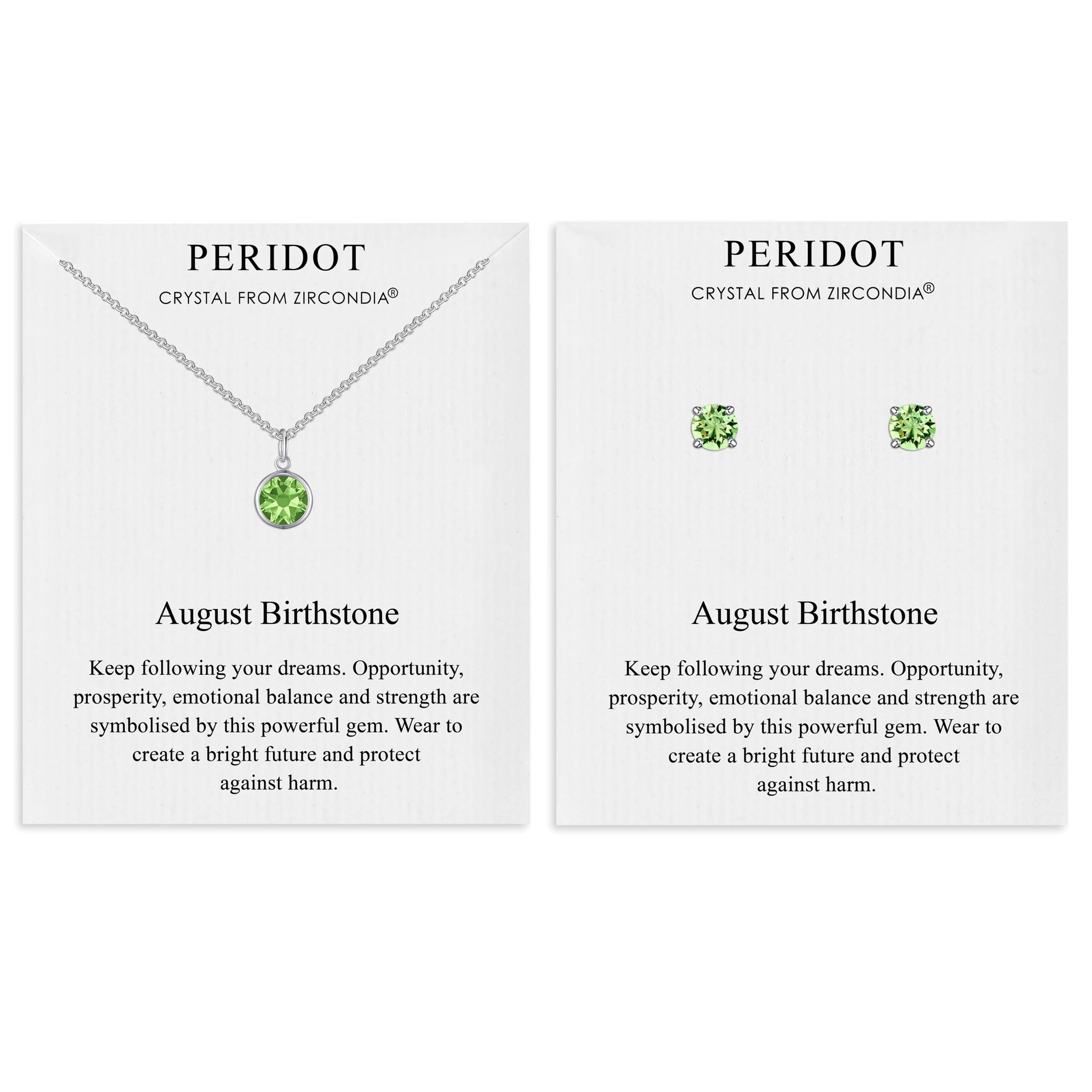 Philip Jones August (Peridot) Birthstone Necklace & Earrings Set Created with Zircondia® Crystals
