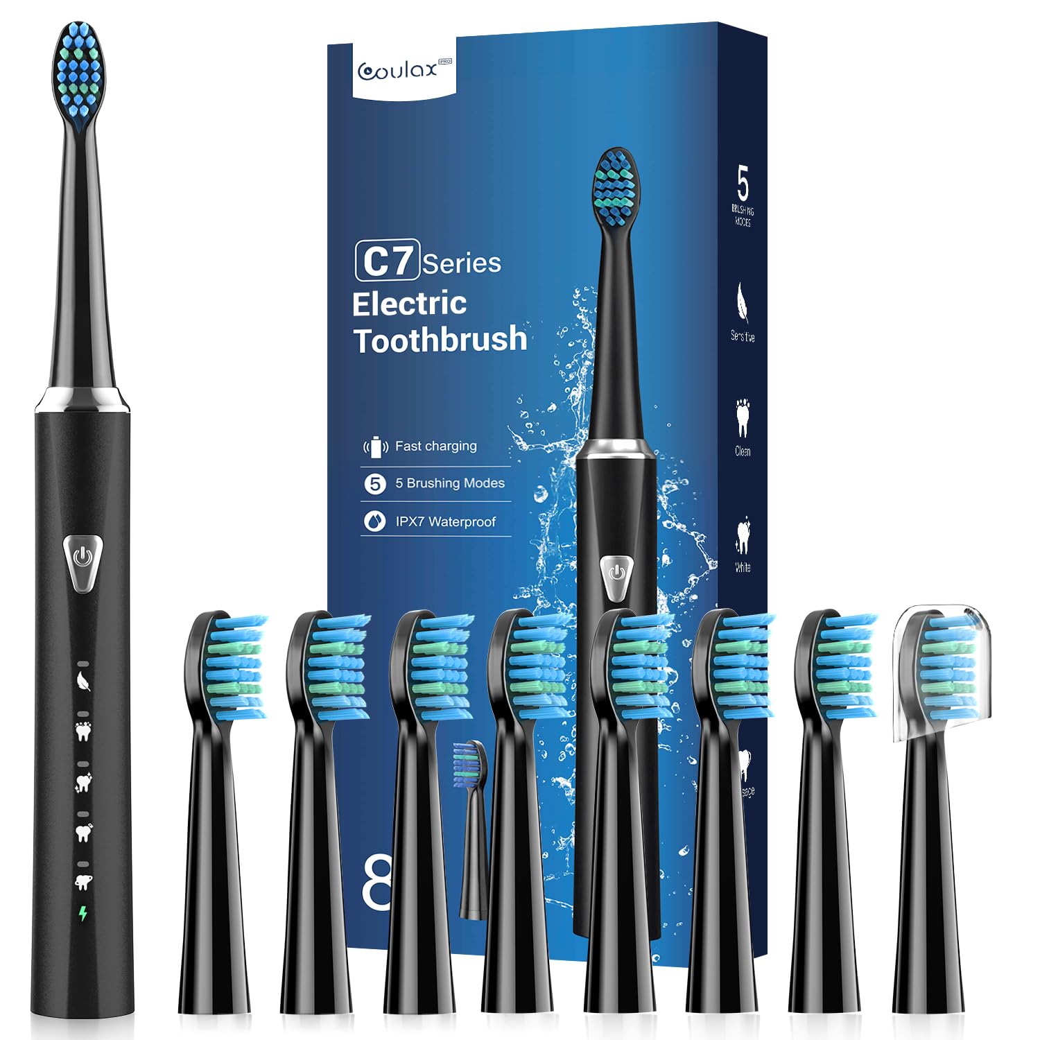 Sonic Electric Toothbrush for Adults and Kids - Rechargeable Sonic Toothbrush with 8 Brush Heads, 120 Days of Use with 3-Hour Fast Charge, 5 Modes with 2 Minutes Built in Smart Timer, Gift for Family