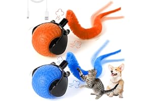 FREDYTAR Interactive Cat Ball Toy, Automatic Interactive Cat Toys for Indoor Cats, Smart Self Rolling Ball for Bored Indoor Adult Cats, Obstacle Avoidance Speedy for Enrichment(Blue+Orange)