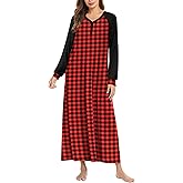 Ekouaer Nightgown Long Sleeve for Women Sleepwear V Neck Loungewear Button Full Length Nightshirt