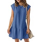 Wenrine Womens Summer T Shirt Dress Casual Short Cap Sleeve Ruffle Hem Crewneck Loose Mini Dresses
