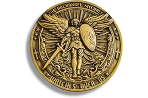 MELIATOMIA The Archangel Michael Watches Over Us Challenge Coin with Psalm 91:10-11 Bible Verse, Zinc Alloy Saint Michael Coin, Religious Gifts for Protection & Faith - Gifts for Catholic Men (1pc Gold)