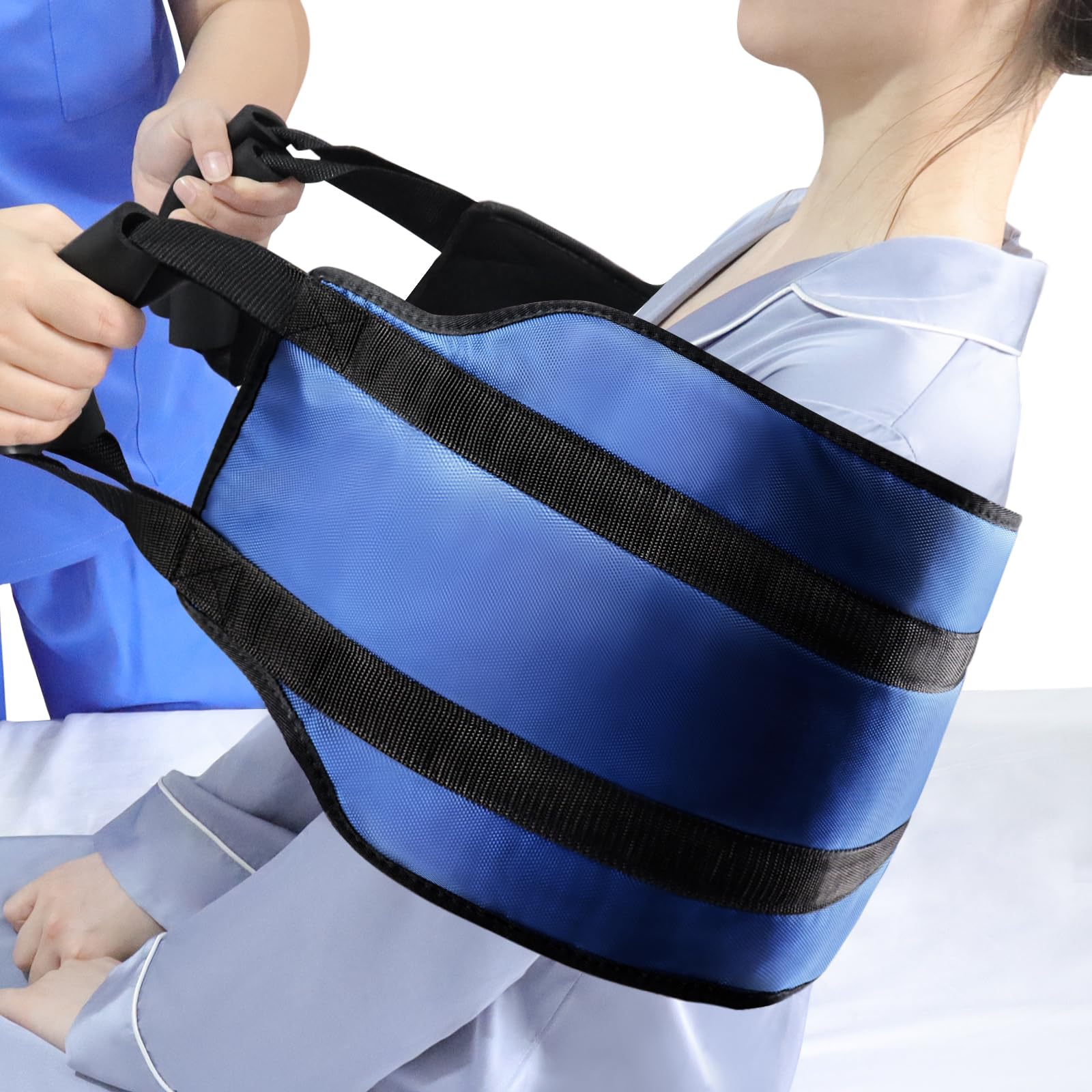 LOSCHEN 110cm Patient Transfer Sling, Extra Wide, Bed Transfer Care Sling for Disabled, Elderly, Geriatric, Injured People, Safe to Move from car, Wheelchair, Bed (Blue, Extra Wide)