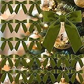 Glitinsel 30 Pcs Velvet Ribbon Bows 5" x 4" Pre Tied Christmas Velvet Bows with Twist Tie for Gift Packaging Christmas Tree Wreaths Door Windows Wedding Party Decoration(Moss Green)