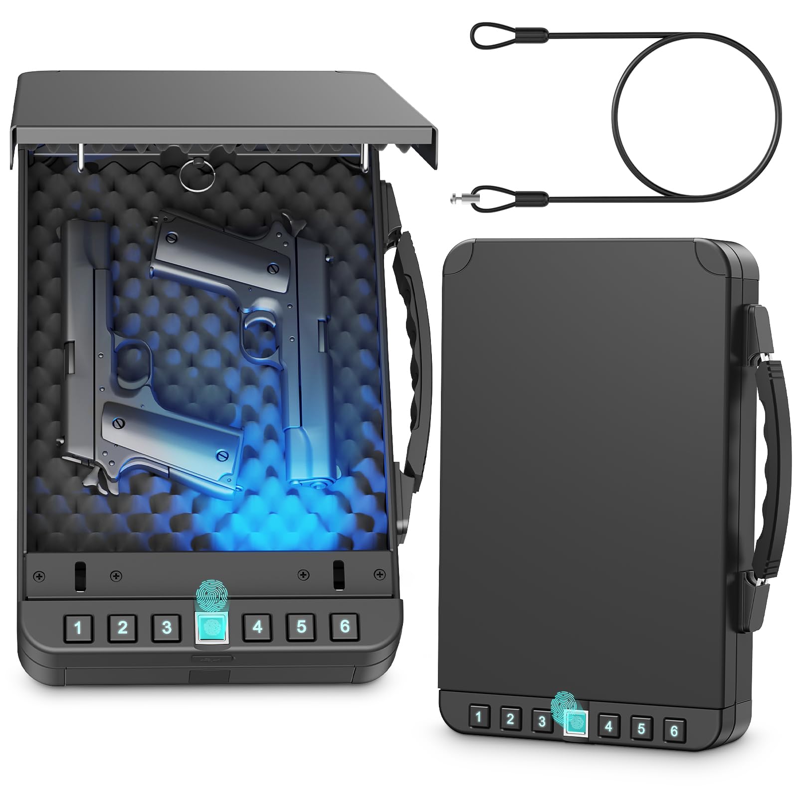 Photo 1 of Miisekmy  Safe for Handgun Biometric Gun Safe for 2 Pistols, Quick Access Handgun with Fingerprint PIN or Key Lock Rechargable Handgun Safe, for Home Car Travel Nightstand Bedside or Drawer ?