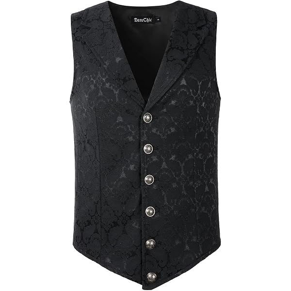 Men's Victorian Steampunk Airship Vest Black Brocade Waistcoat