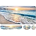 4-in-1 Large Gaming Mouse Pad, Keyboard Wrist Rest Pad & Wrist Support Mousepad Set, Extended Desk Pad Waterproof Desk Mat for Home Office Study Game-Beach