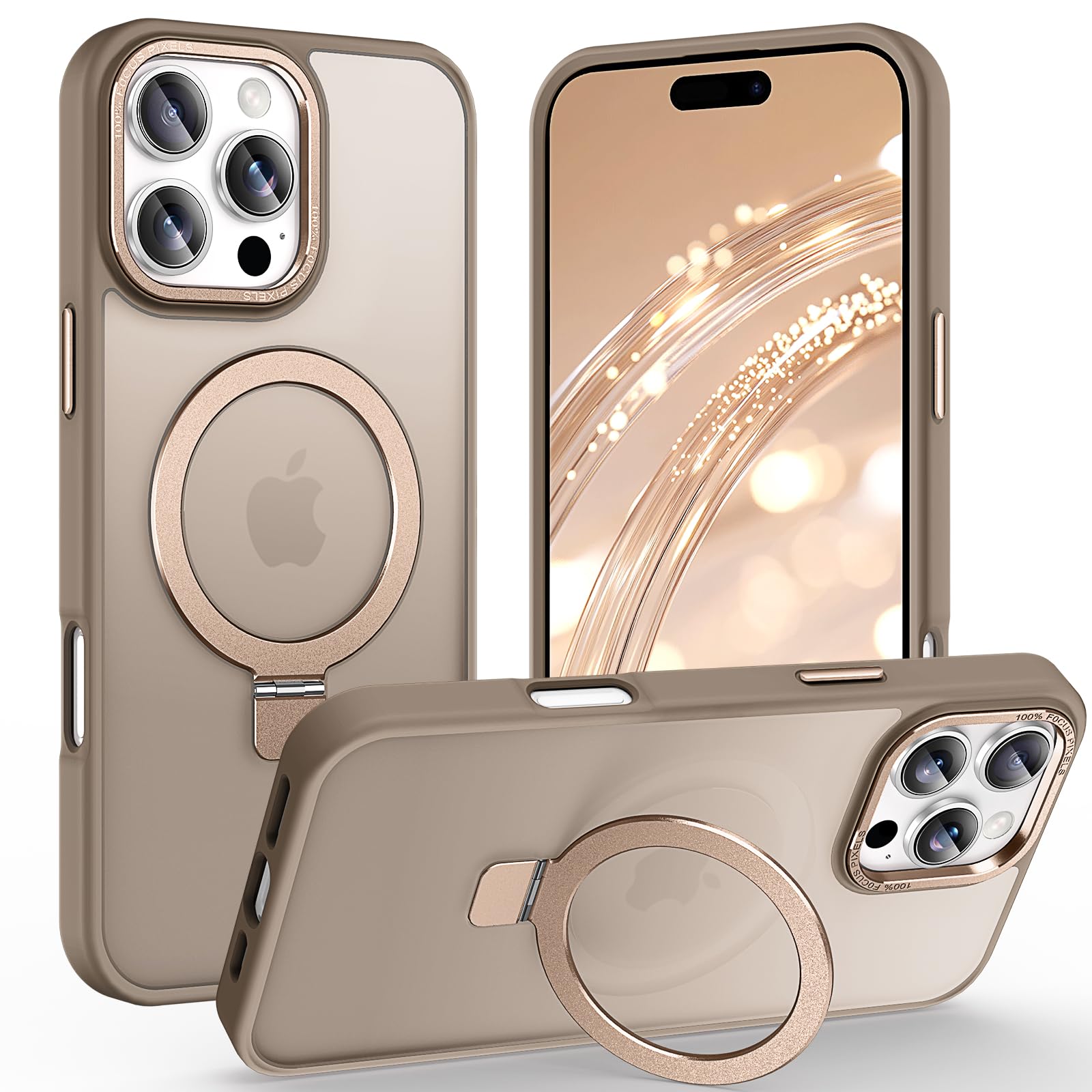 Photo 1 of Lufanbis Magnetic for iPhone 16 Pro Max Case with Ring Stand, [10 FT Drop Protection] [Velvety Touch] Slim Translucent Matte Back Shockproof Phone Case for iPhone 16 Pro Max 6.9'', Bronze