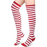 Geyoga Women's High Striped Tights Socks Over Knee Striped Long Stockings Halloween Christmas