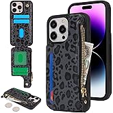 Cavor for iPhone 14 Pro Max Case with Card Holder,for iPhone 14 Pro Max Wallet Case for Women Men,Leather Zipper Pocket Protective Phone Cover-Leopard Black