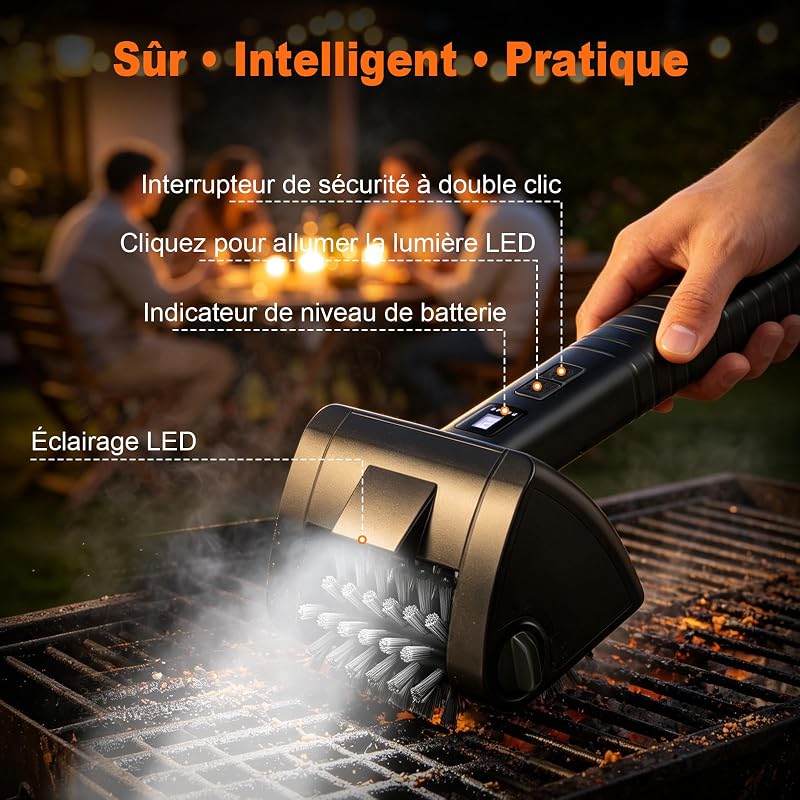 Brosse Électrique Barbecue sans Fil Nettoyeur Grille BBQ 2 Vitesses