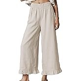 Jianzhixiao Women's Wide Leg Pants High Waist Ruffle Hem Casual Loose Cropped Trousers Solid Color Lightweight Daily Lounge