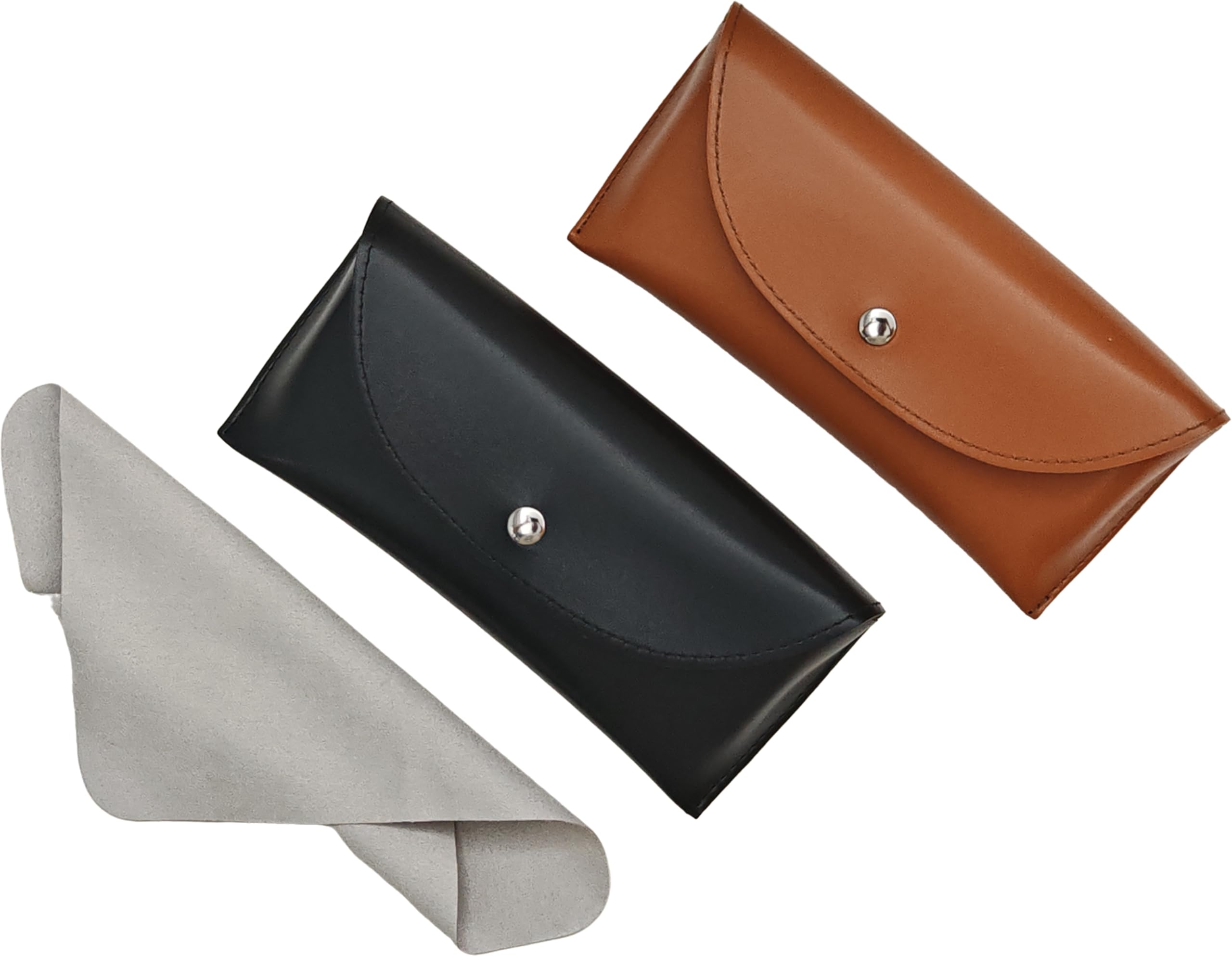 Photo 1 of 2-piece glasses case hard shell, travel sunglasses case with cleaning cloth, leather hard women's and men's reading glasses case, brown, black