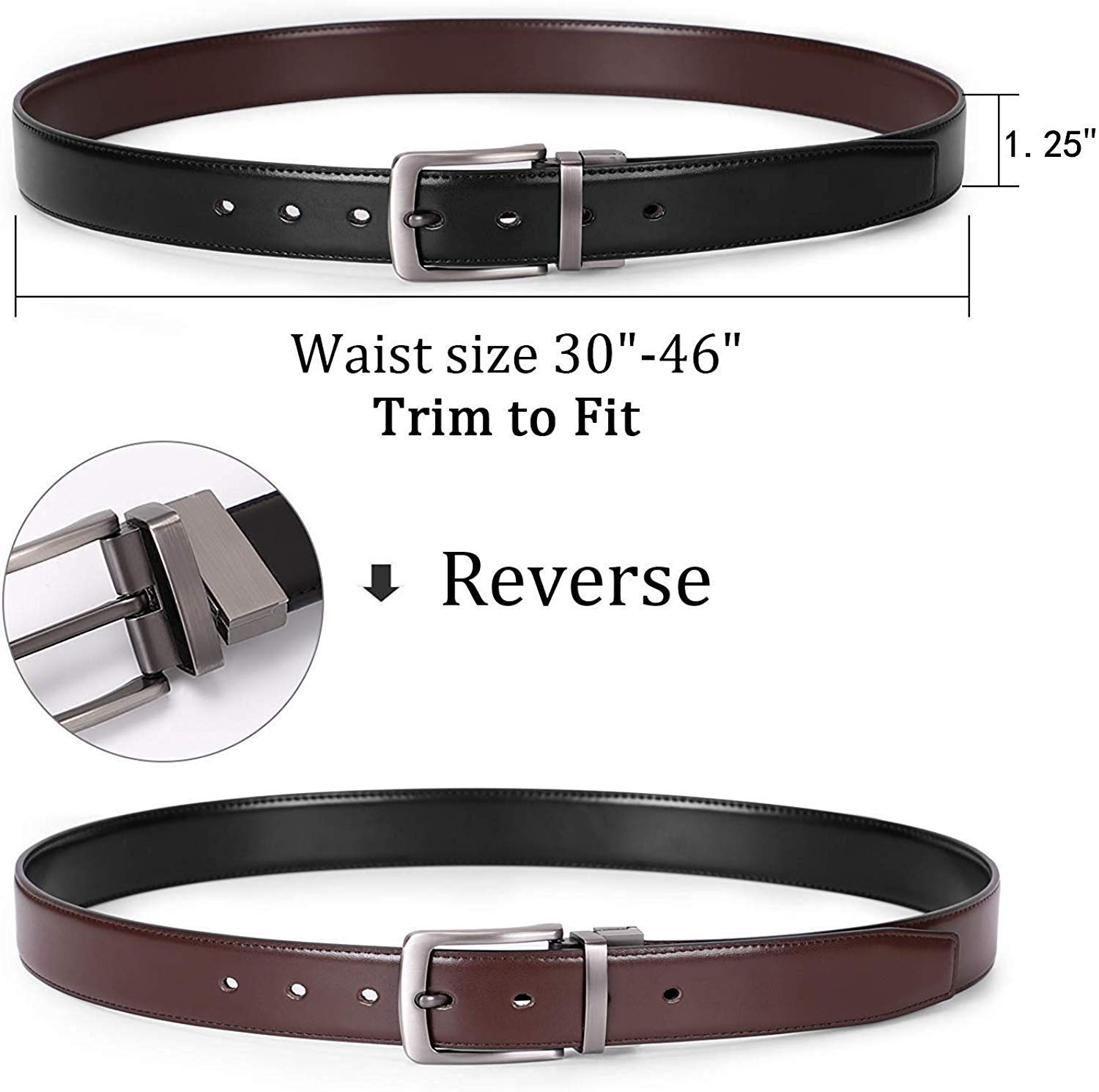 Men\'s Belt, JasGood Leather Reversible Belt for Men Black and Brown Dress Belt Rotate Buckle Gift Box (Black and coffee, Suit for waist size 30-33 Inches)
