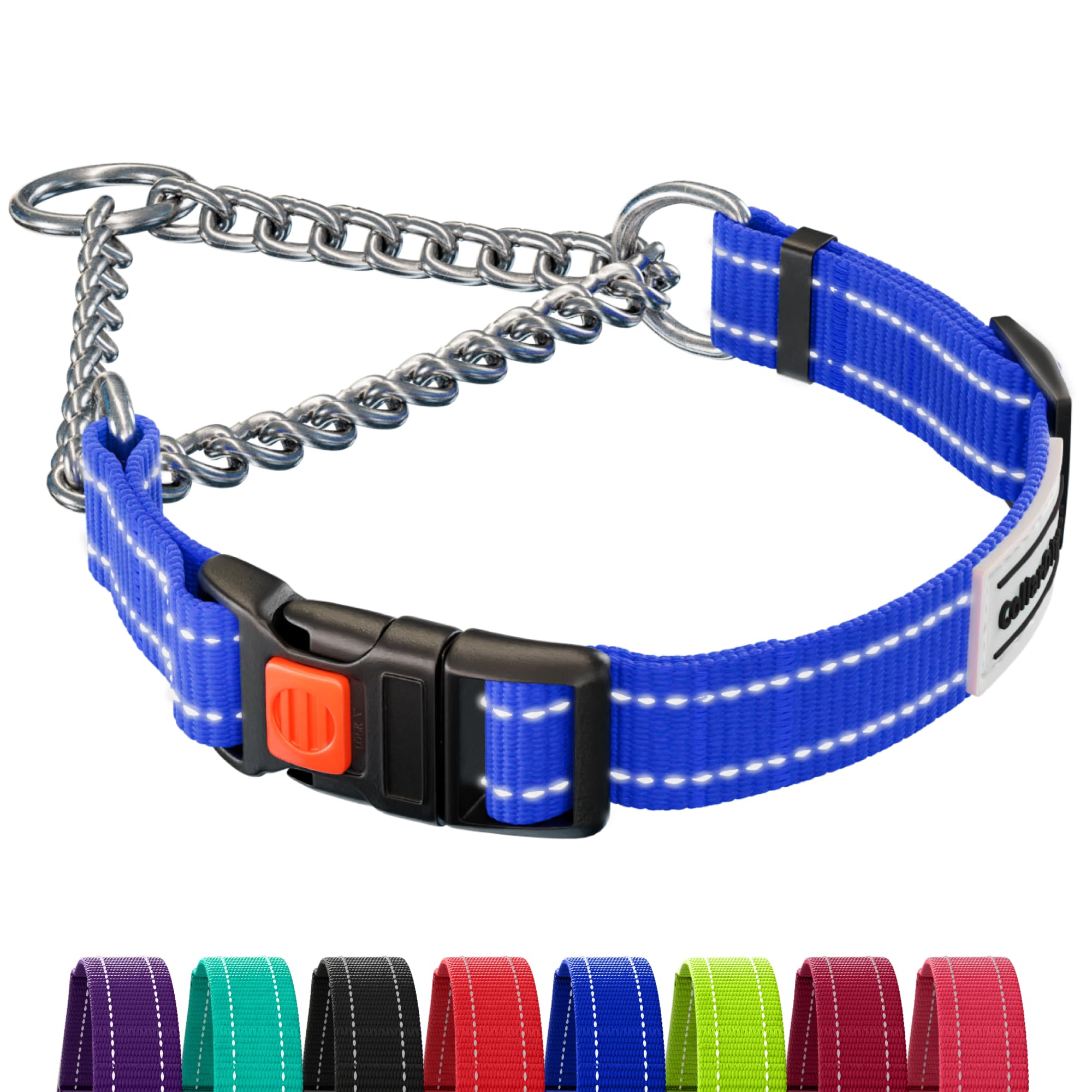 CollarDirect Martingale Dog Collar Dog Choke Collars Stainless Steel Chain Quick Release Buckle - Reflective Collar for Large, Medium, Small Dogs (Blue, S, 30-37 cm)