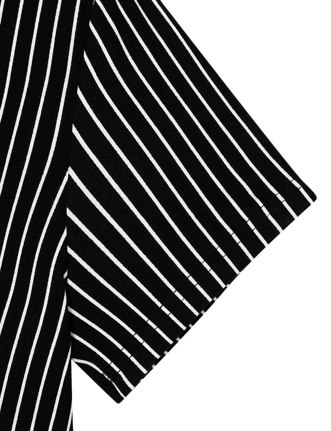 Ckuvysq Basic Tops, Female Vintage Striped Print Shirt Casual Loose Flared Short Sleeve V Neck Blouse Brand Simple Basic Gradient Tunics for Women Black (White Strip) Large