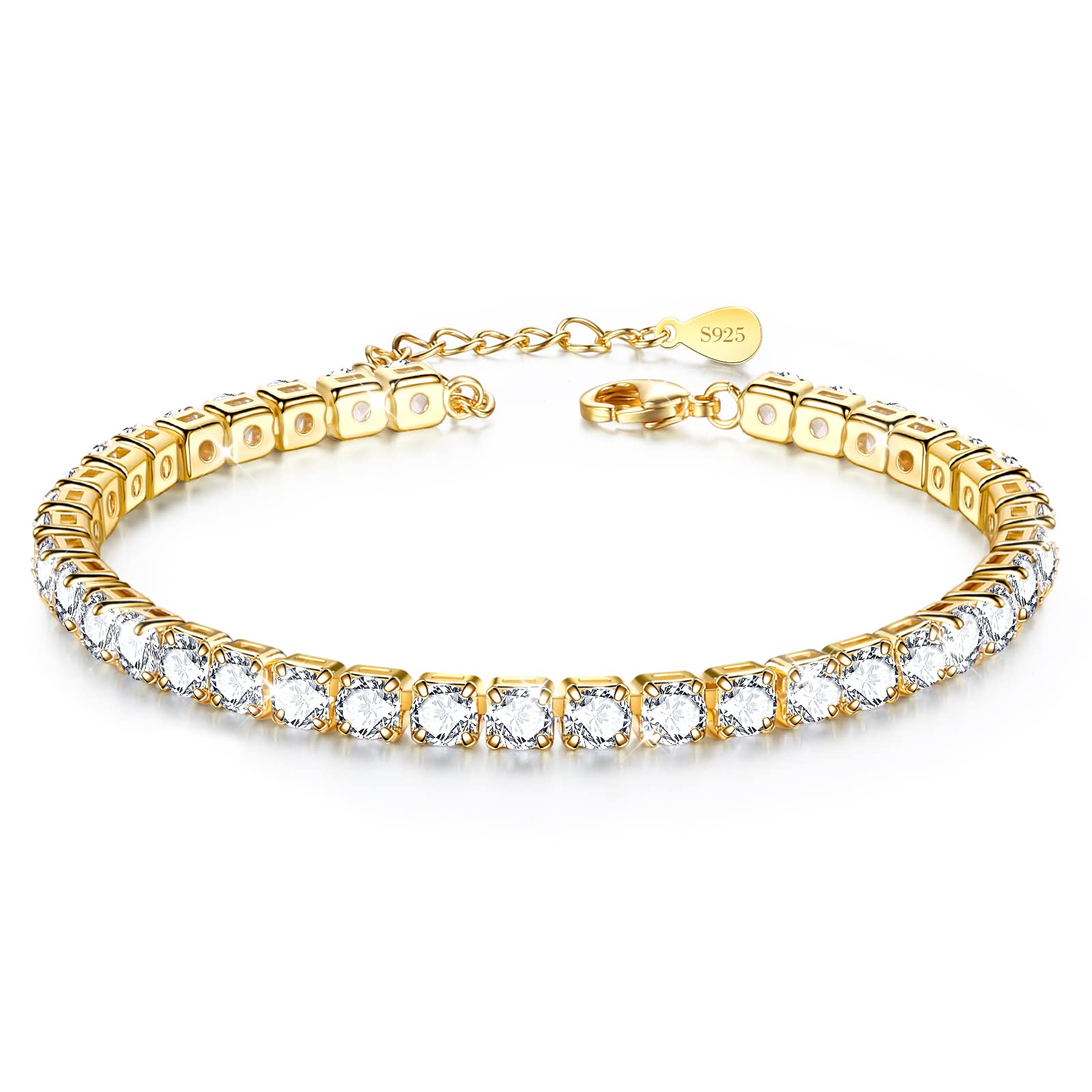 JDGEMSTONE Sterling Silver Ankle Bracelets for Women,Gold Tennis Anklets for Women 8.5+2in,Summer Bracelet